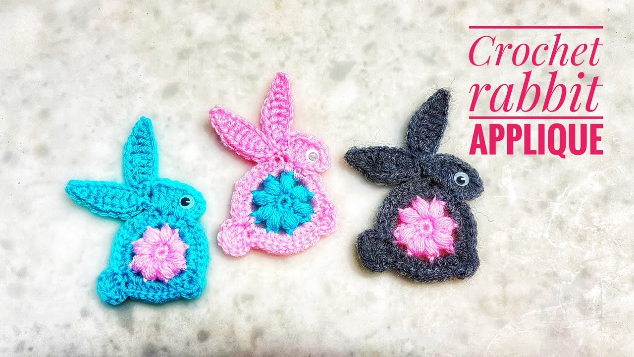 Crochet flat rabbit from leftover yarn/crochet bunny applique