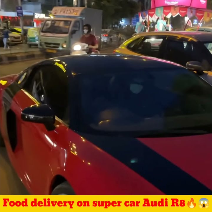 Food delivery on Super car Audi R8 🔥😱💸 public reactions 😲 #shorts