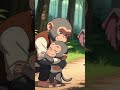 The monkey father loves his son,,