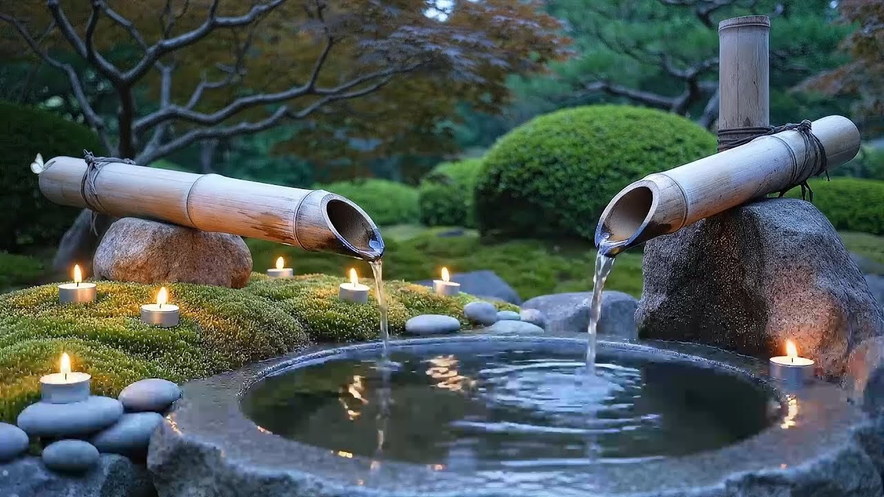 Peaceful Zen Garden Night Ambience with Bamboo Water & Soft Candle Sounds for Better Sleep