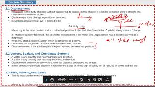 AP College Physics Chapter 2 Summary , Displacement, Distance and Vectors