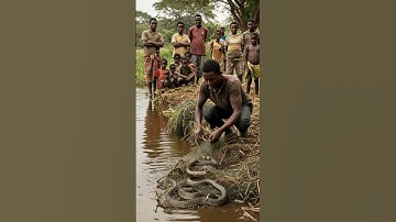 Giant Water Python Trapped in Abandoned Net
