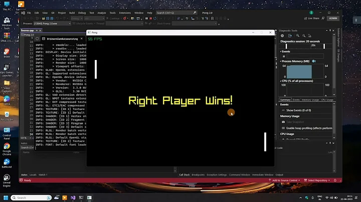 Created a pong game in Visual Studio Using c++ and raylib libraries best mini game tutorial video
