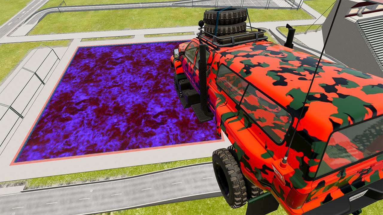 Can DARK HOT LAVA Pools Destroy Cars Faster Than WATER? BeamNG.Drive