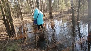 In Gas Mask, Rainwear And Wellies Walk In Deep Mud Puddle 2