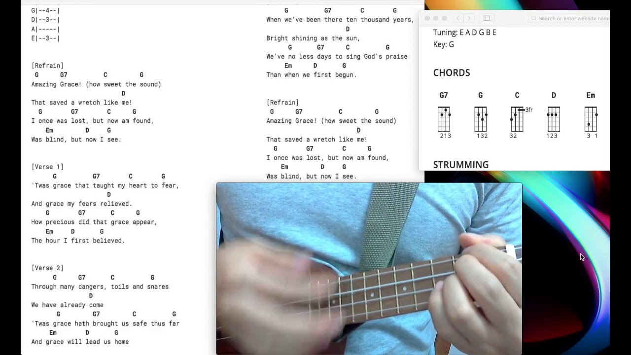 Amazing Grace G key 3 beat Ukulele Tutorial Play Along