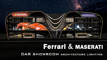 FERRARI AND MASERATI CAR SHOWROOM ARCHITECTURE LIGHTING 3D ANIMATION DUBAI