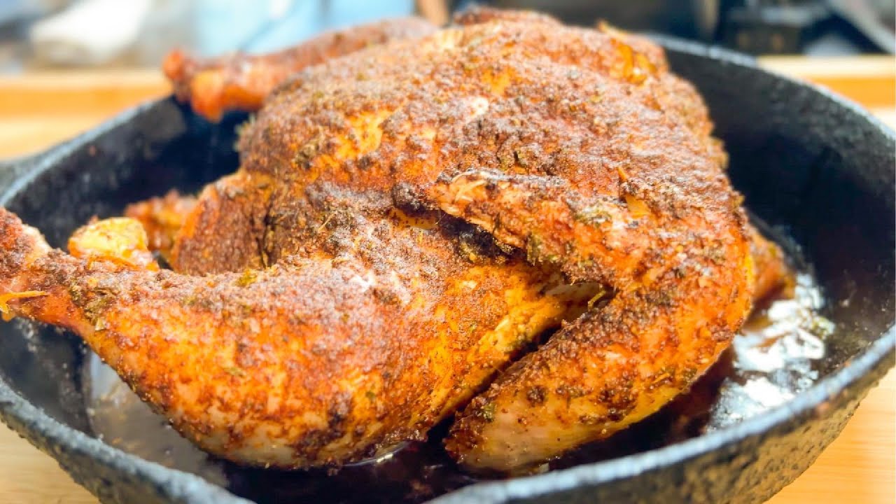 Perfectly Roasted Cast Iron Whole Chicken | Crispy Skin & Juicy Meat