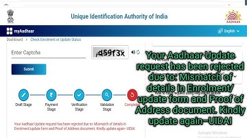 Your Aadhaar Update request has been rejected due to: Mismatch of details in Enrolment/update form