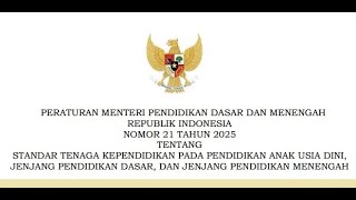 Permendikdasmen No. 21/ 2025  Standar Tenaga Kependidikan PAUD,  Pendidikan Dasar, dan  Menengah
