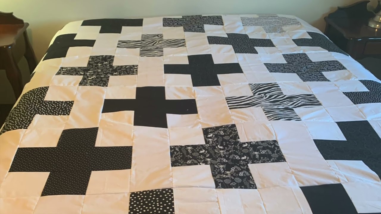 Cross Quilt - Black and White, #quilt #queensize #charityquilts