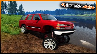 BeamNG.drive MP - DESTROYING SQUATTED TAHOE BY FULL SENDING OFFROAD! (DIDNT LAST LONG)