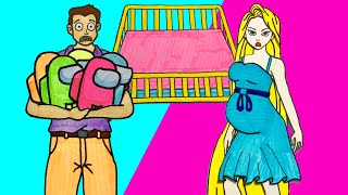Paper Dolls Dress Up~Rapunzel mobile games (Among Us) addicted husband.(Handmade)
