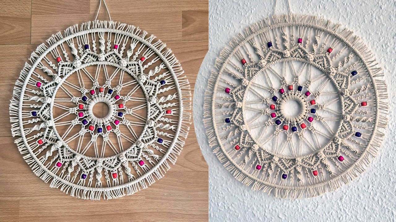 Round Macramé Pattern with Beads / Dreamcatcher / Mandala Flower - YouTube