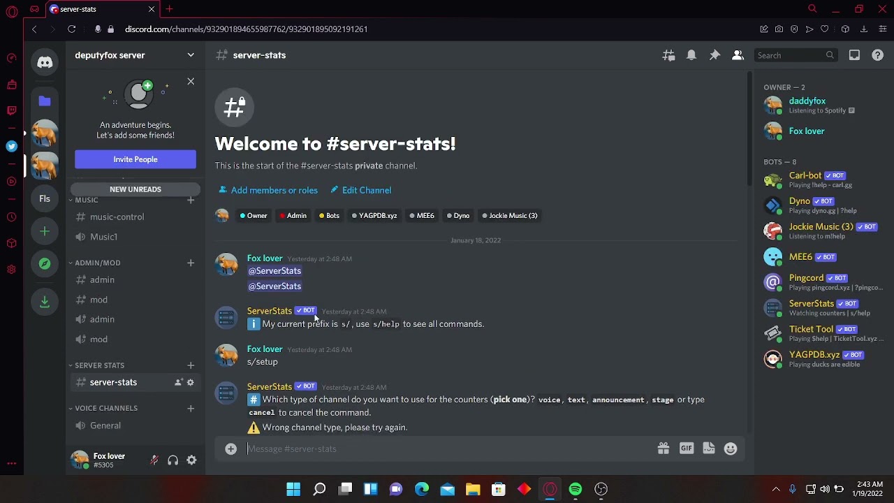how to set up server stats bot discord 2022