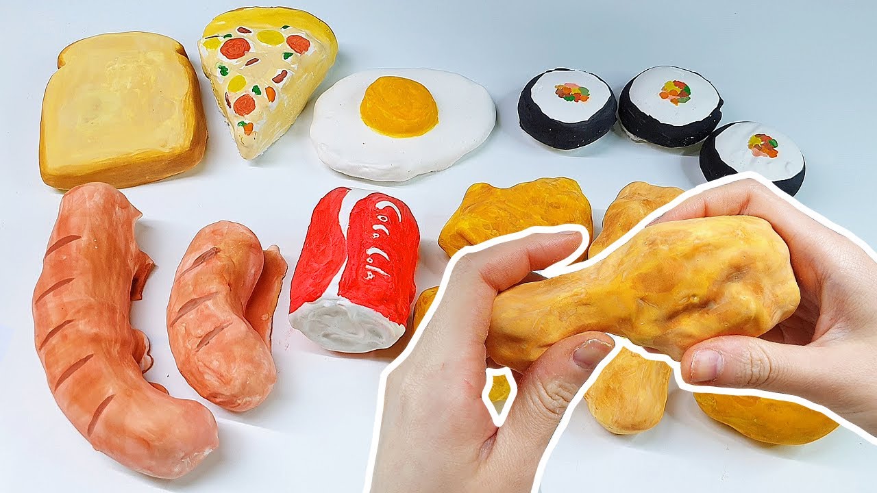 🍖음식부수기🍖 food plaster clay cracking 石膏クレイクラッキング 석고부수기 satisfying video