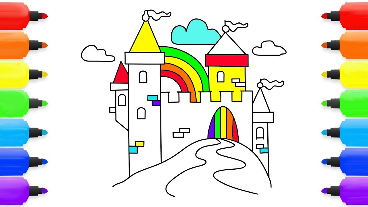 How to Draw Rainbow Castle Coloring Pages for Children