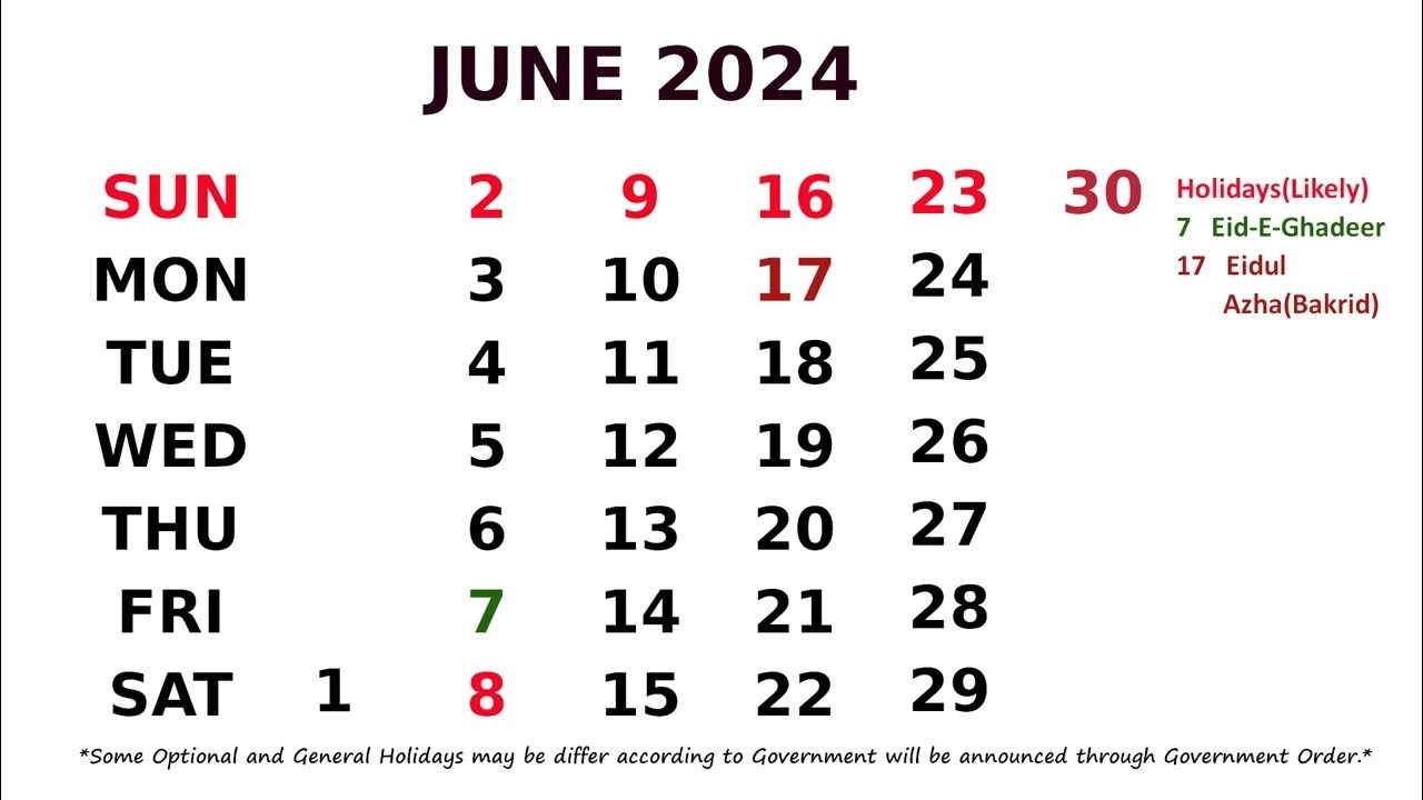 June Calendar 2024 YouTube
