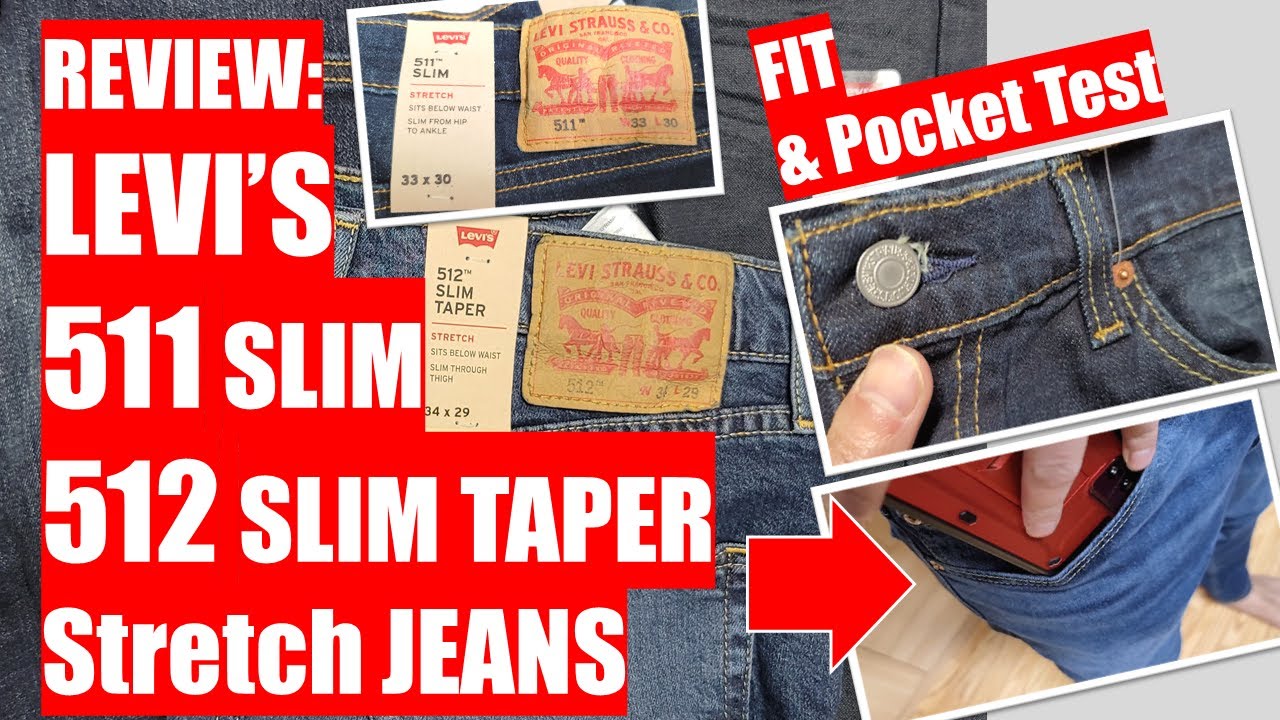 REVIEW: Levi's 511 Slim Fit 512 Slim Taper Fit Stretch Jean - TRY ON - Fit  and Pocket Test! - YouTube