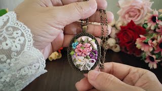 3D Flower Embroidered Pendant  How To Make Embroidery Pendant  Vintage Pendant Embroidery