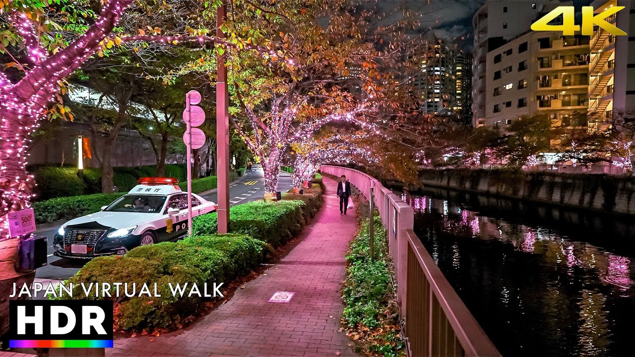 Japan - Tokyo Christmas Lights Evening Walk in Shinagawa • 4K HDR