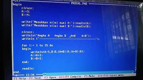 Belajar perulangan FOR di Pascal : studi kasus A * B dan A + B.