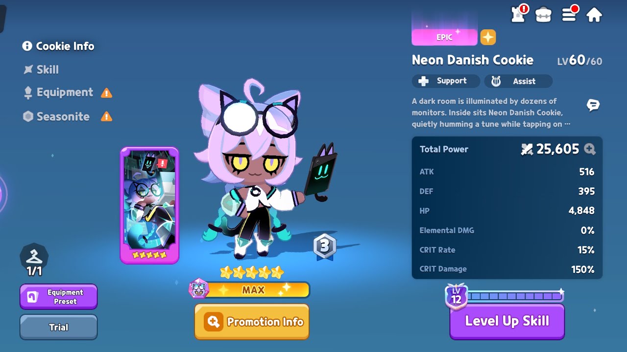 CookieRun: TOA Neon Danish Cookie! MAX Promotion, Artifact & Skills Level