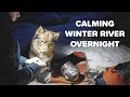 Winter tent overnight with my dog on a snowy riverside — Deep snow camping | -18°C