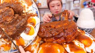 【大食い】1800gの豚バラ肉で丸太みたいな飲めるチャーシュー作るチャレンジ。【モッパン】【MUKBANG】