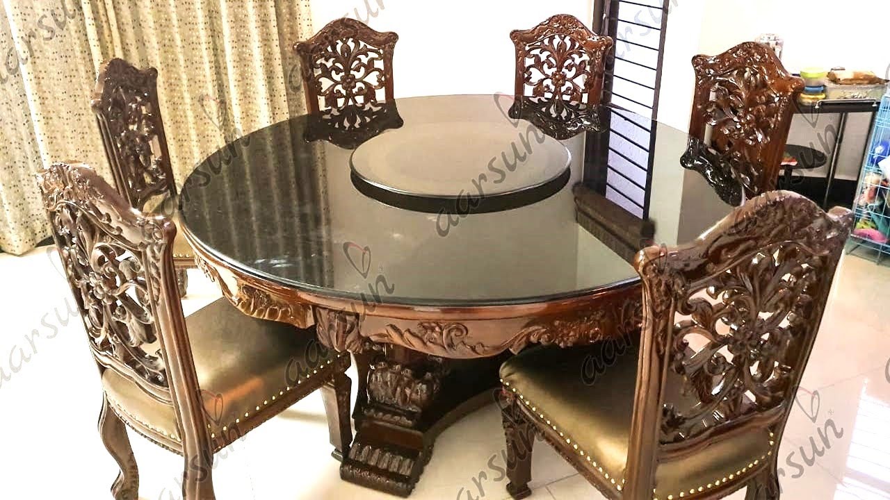 139 Latest Design Round Dining Table Teak Wood 6 Chair Best Price ...