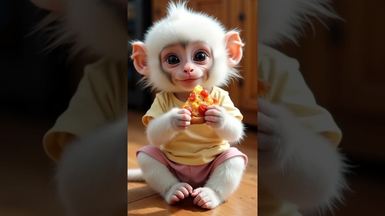This Baby Monkey Eats Pizza Like a Pro… TOO CUTE! 🍕😂#shorts