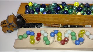 Marble Run Race ☆ HABA Slope & Retro Makita Truck, Excavator, Garbage Truck, Dump Truck, Ambulance