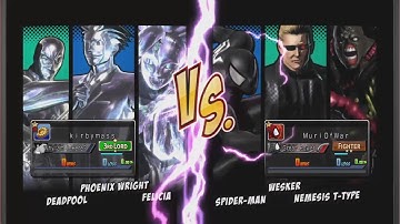 UMVC3 - WESKER/SPIDER-MAN/NEMESIS VS PHOENIX WRIGHT/DEADPOOL/FELICIA!