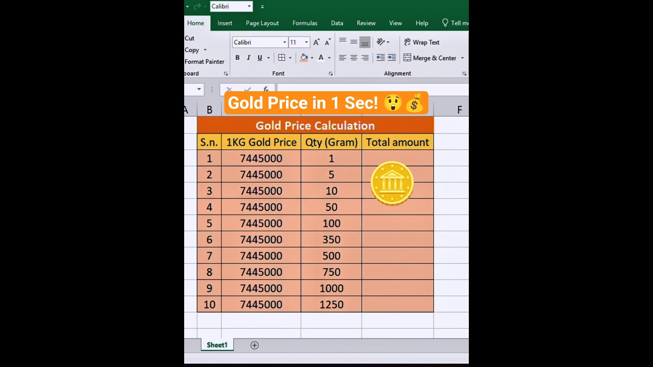 ⁣Gold Price Calculation in Excel 💰 | Viral Excel Trick 2025 | Super Easy #tipsandtricks #computertips