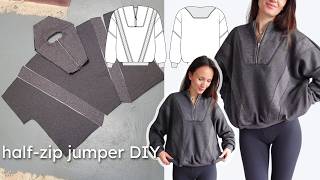 how to sew a half-zip jumper sweatshirt - step-by-step sewing tutorial + printable PDF pattern