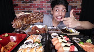 Korean Fried Chicken, Baby Back Ribs, Sushi, Maki, Salmon MUKBANG!!!