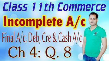 Q. No. 8. Ch 4. Accounts From Incomplete Records Class 11 Commerce In Hindi