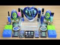 GREEN vs BLUE SLIME Mixing makeup and glitter into Clear Slime Satisfying Slime Videos