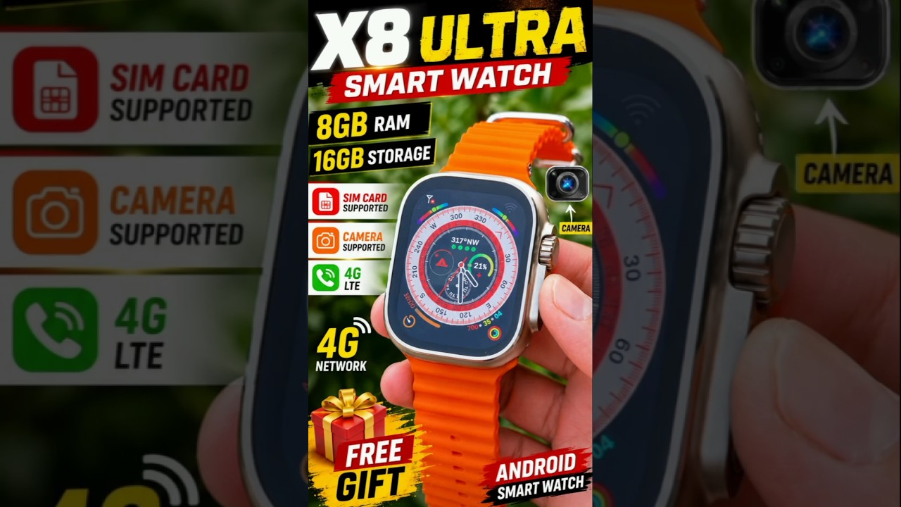 X8 Ultra Smart Watch with RAM Storage Supported by Sim Card and Camera