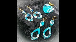 Teal earrings and necklace, polymer clay
