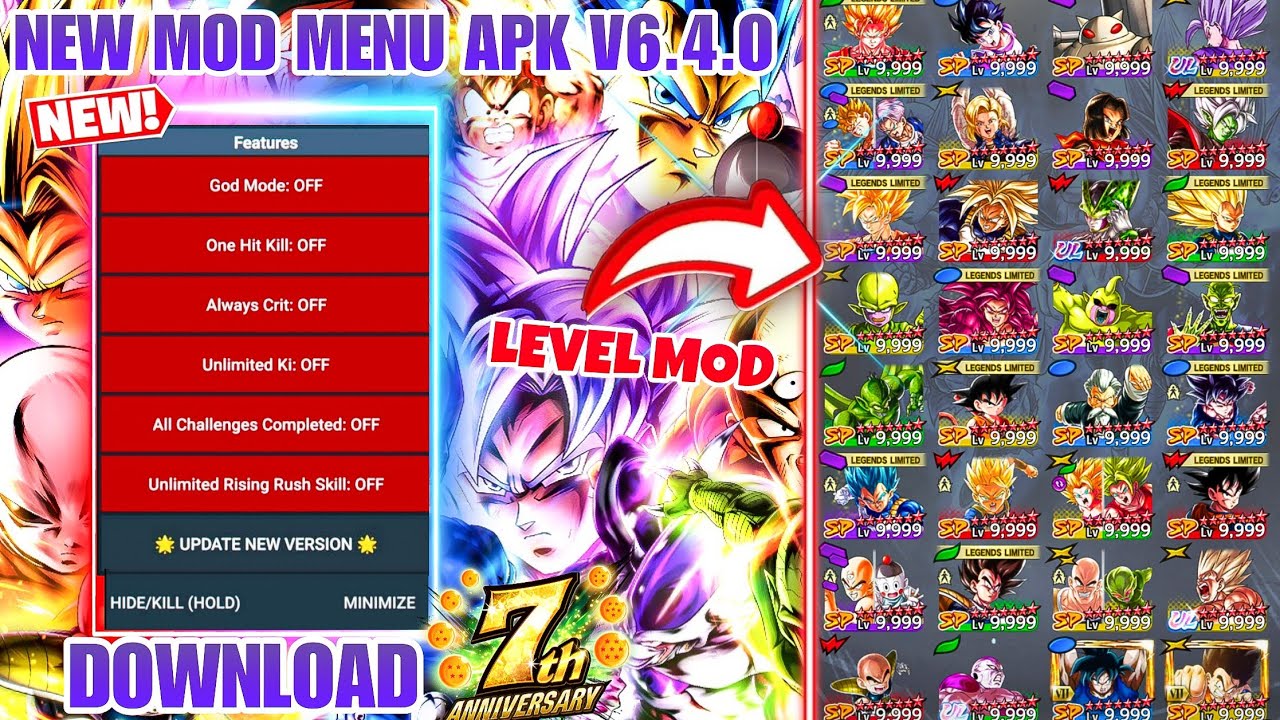 NEW!! Dragon Ball Legends v6.4.0 MOD MENU APK / Max Level 9999 Hack / DB Legends Hack