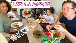 MARIDO PROVA KIZACA DE MUAMBA COM FUNGE COMIDA ANGOLANA - HUBBY TRIES KIZACA ANGOLAN FOOD