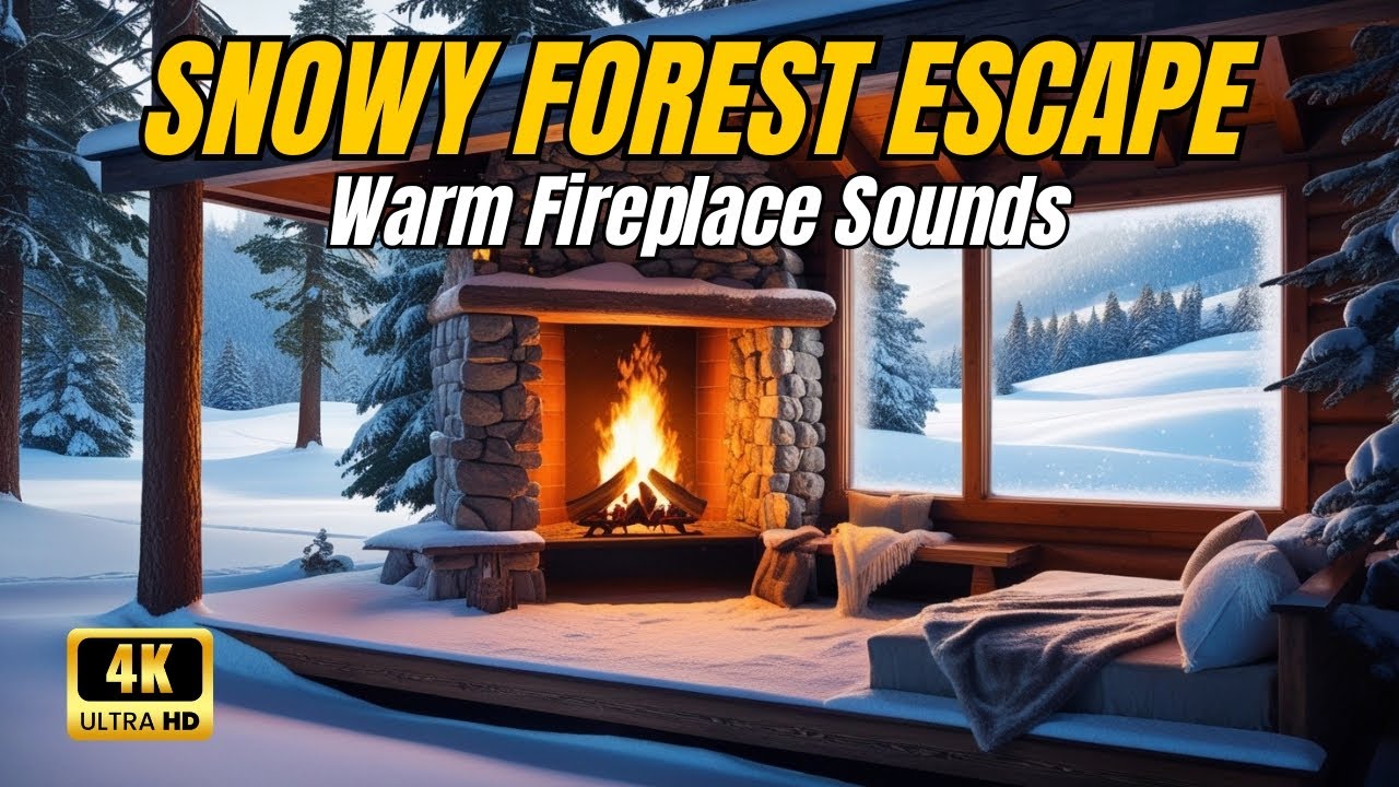 Peaceful Snowfall in the Forest Cabin | Relaxing Winter Ambience