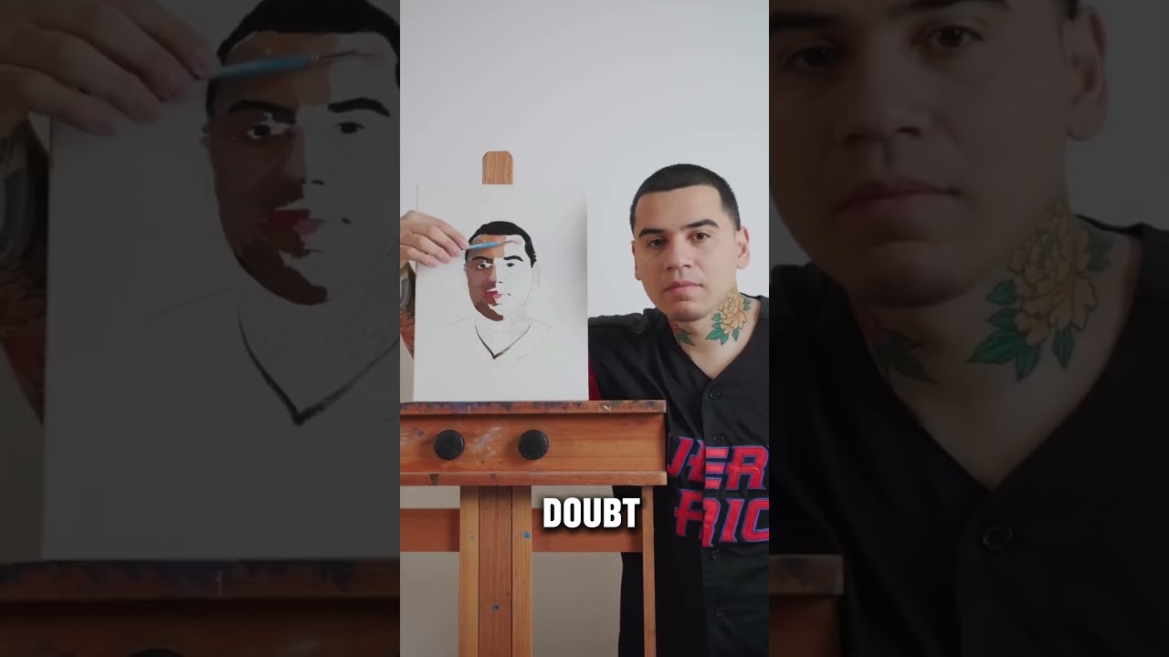 He drew his own face without looking at the drawing (@devonrodriguezart) Ig