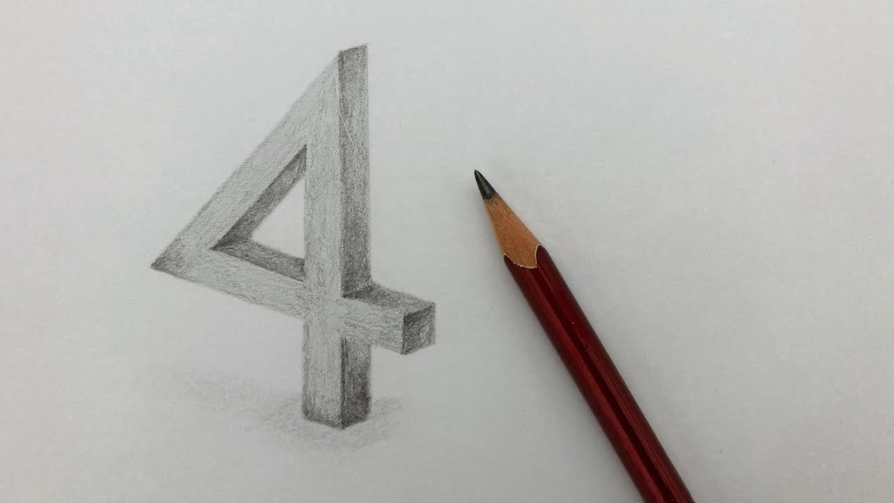 Drawing Using Number 4 How to draw 3D number 4 - YouTube