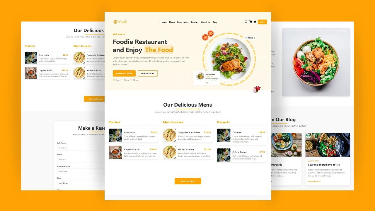 Multi-Page Restaurant Website Design using HTML, CSS, and JavaScript ...