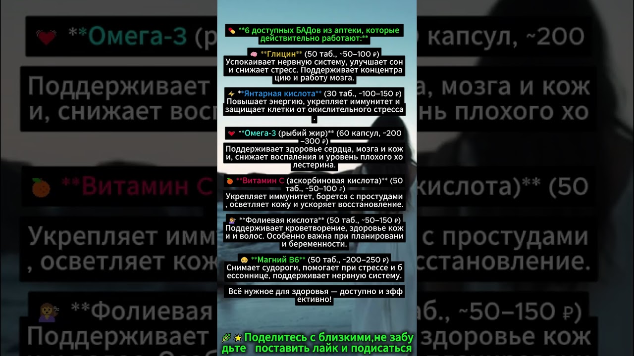 💊 **6 Дешёвых БАДов из Аптеки, Которые Реально Работают!** 🧠
