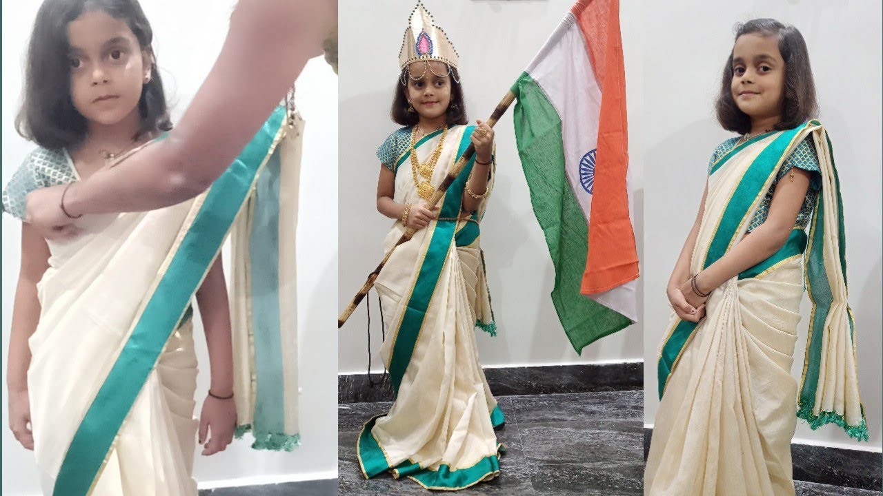 How to drape saree for kids/ tips and tricks for saree draping for kids/Independence day makeup look
