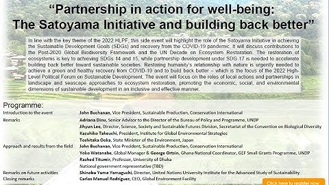 HLPF 2022- Partnership in action for well-being: The Satoyama Initiative and building back better