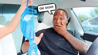 REMOVING ALL MY CLOTHES WHILE MY BOYFRIEND DRIVES!! *HILARIOUS*